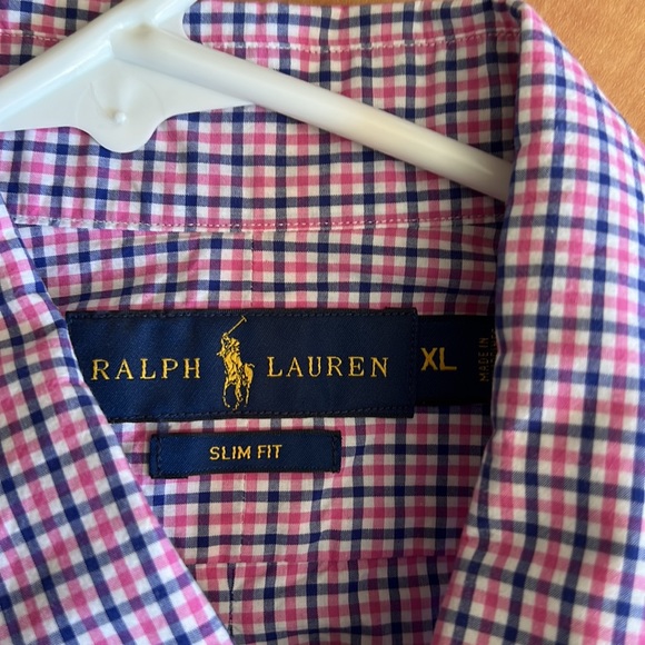 Mens Ralph Lauren XL blue and Pink striped button down dress shirt - Picture 3 of 4